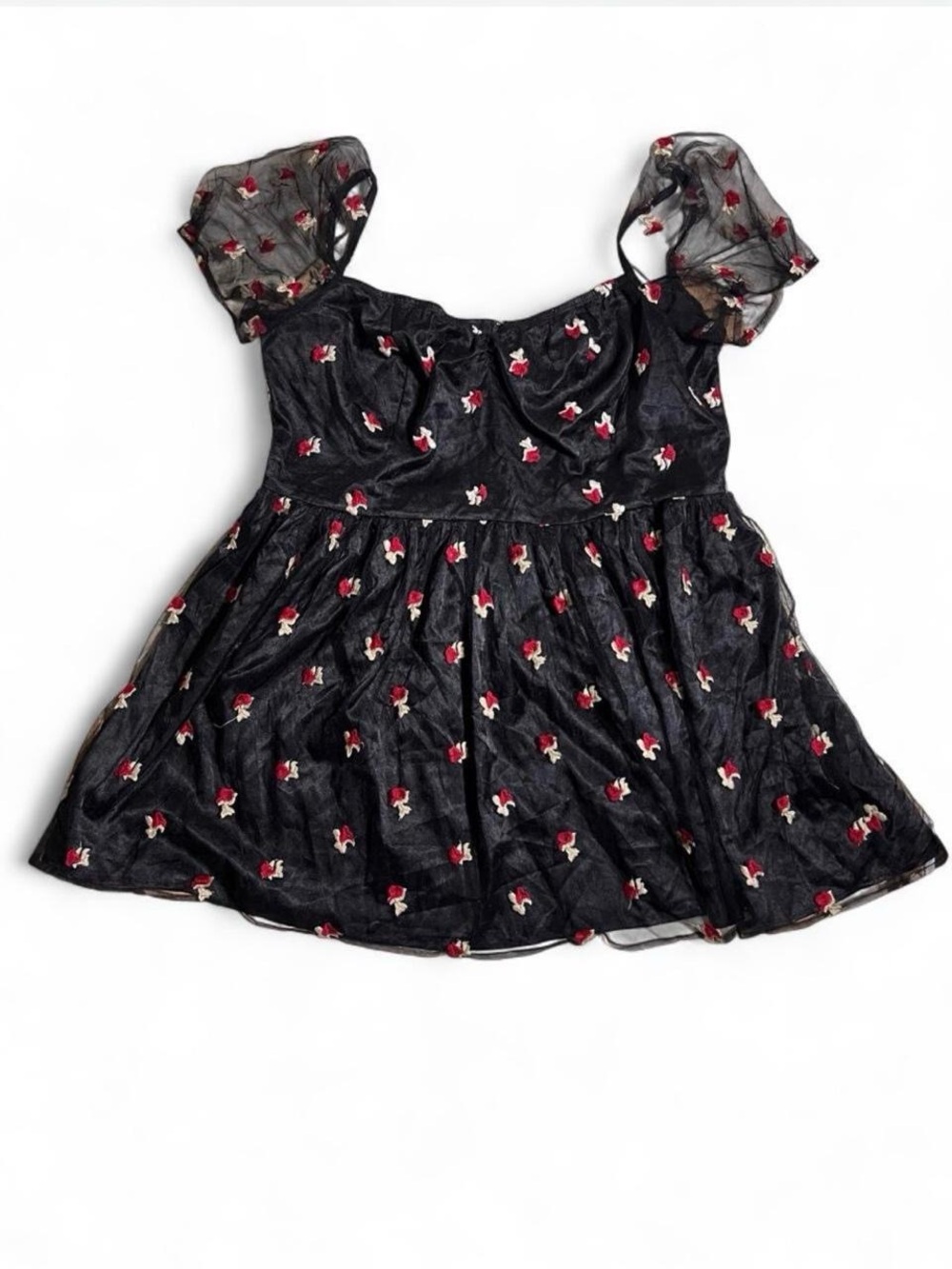 Black floral babydoll top ruffle sleeves y2k